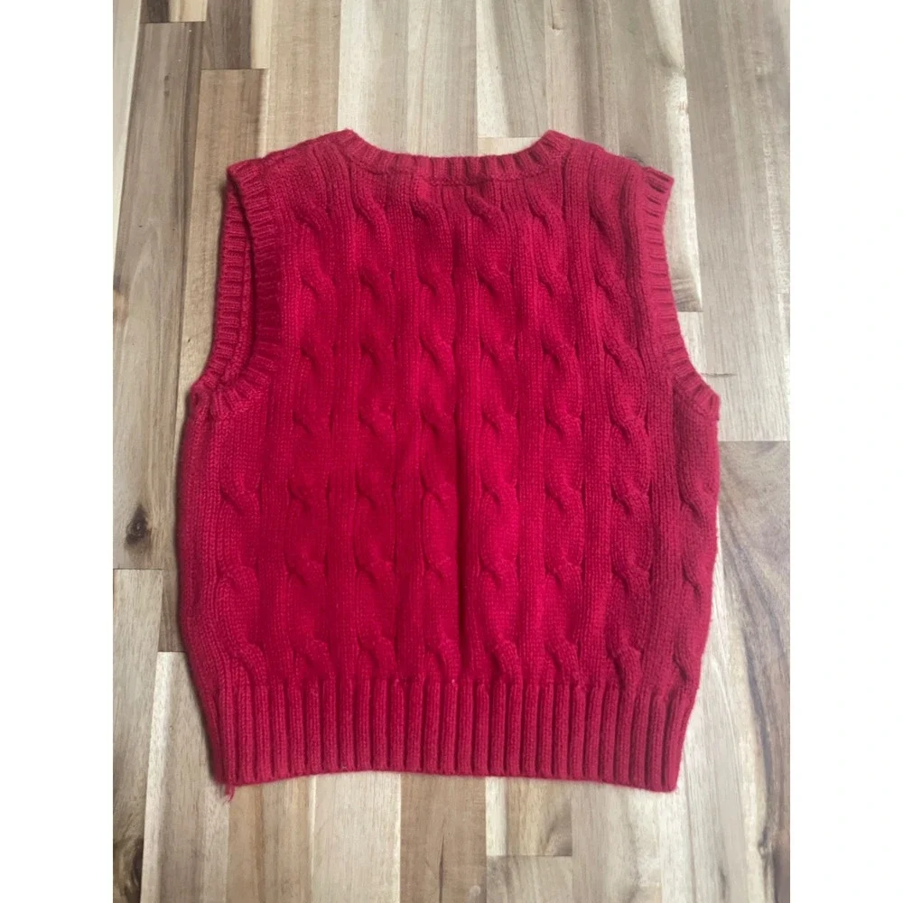 Ralph Lauren Kids Red Cable Knit Sweater Vest V-Neck Cotton 12M Pony Logo